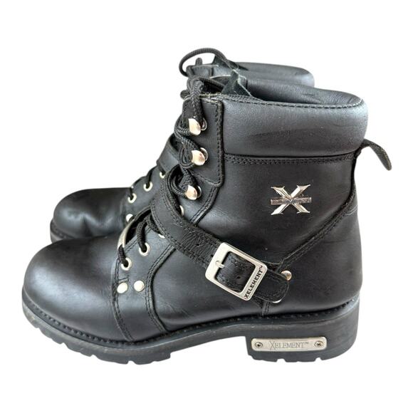 Xelement Biker Boots Womens Sz 10 Real Leather Lace Up Combat Boots EUC - Picture 2 of 15